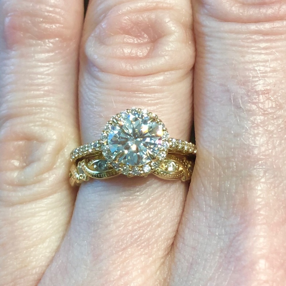 14k YELLOW GOLD 7mm Forever One Wedding ring SET